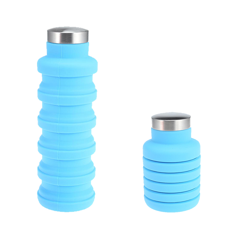 Gourde pliable et mini lampe de poche 470ml silicone bleu